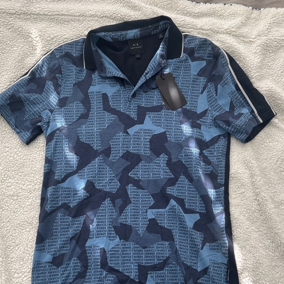Armani Exchange Navy Geometric Polo Shirt - Picture 1 of 10